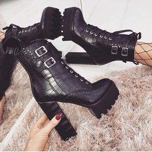Croc Platform Bootie Heels